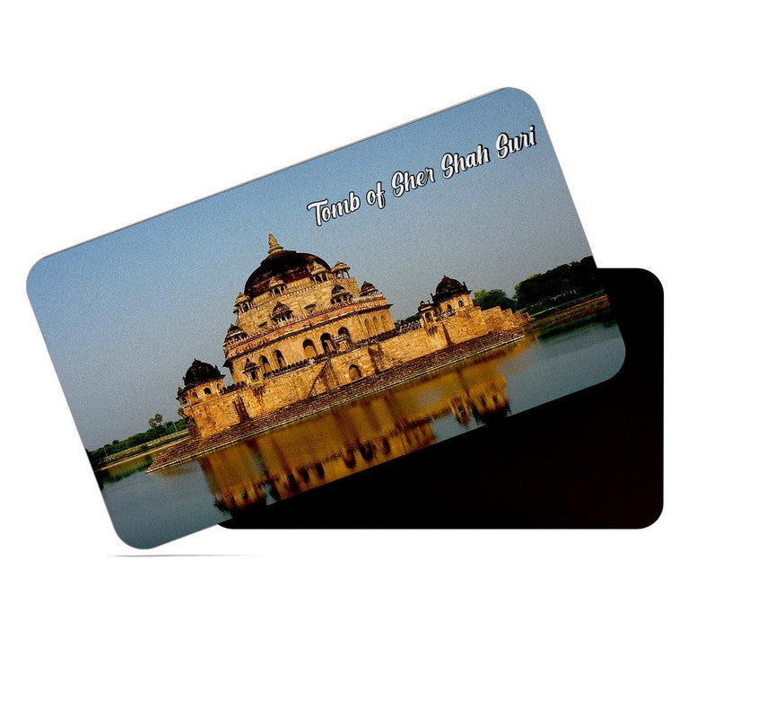 dhcrafts Rectangular Rubber Fridge Magnet / Magnetic Card Multicolor Bihar Tomb Of Sher Shah Suri Design Pack of 1 (8.6cm x 5.4cm)